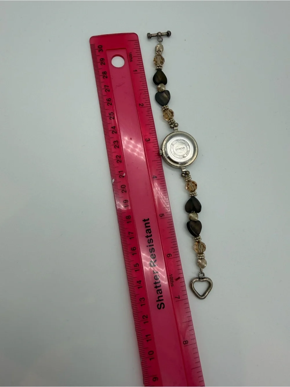 Geneva Brown Heart Bead Bracelet Watch with Silver Accents